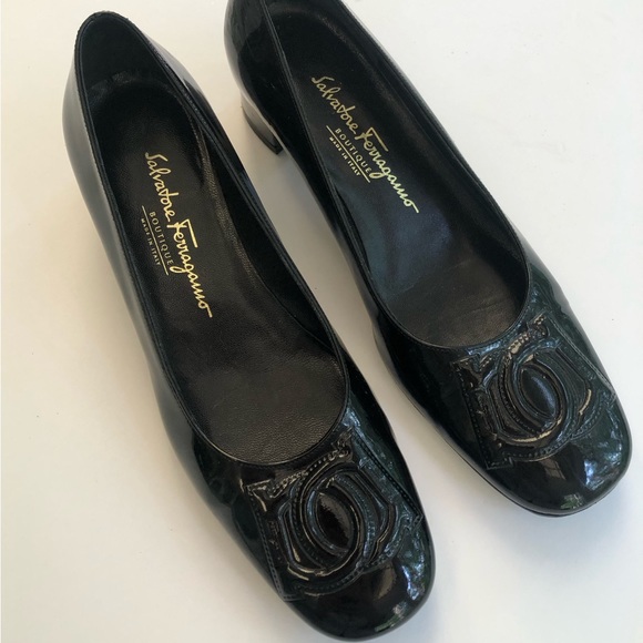 Vtg Ferragamo Square Toe Ballet Shoe w/ block heel - Picture 2 of 5